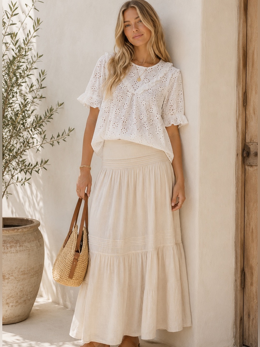 Zara Woman Blouse Cotton Eyelet Ruffle Trim Large Cottagecore White